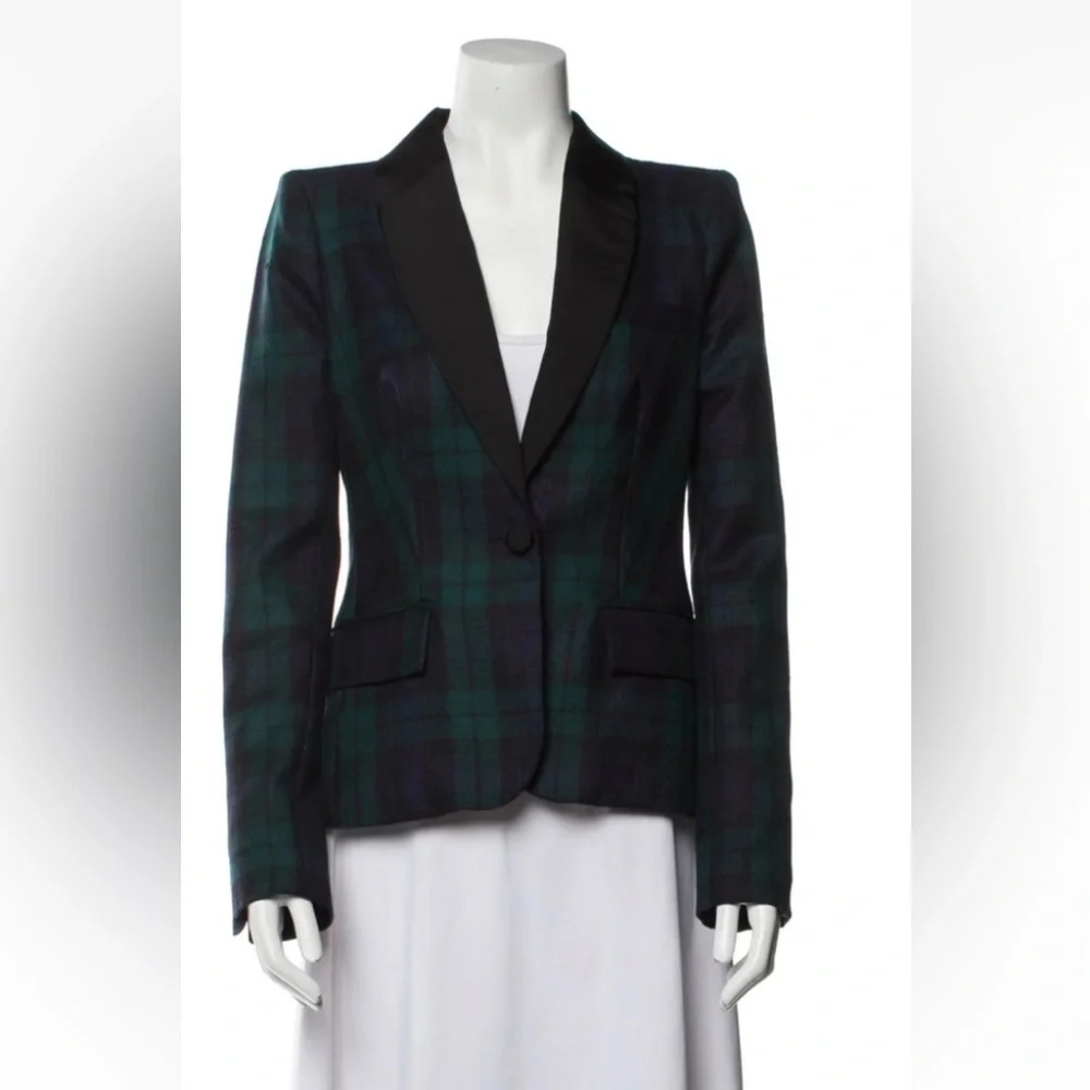 A.L.C. 100% Wool Silk Lined Tartan Blazer 6